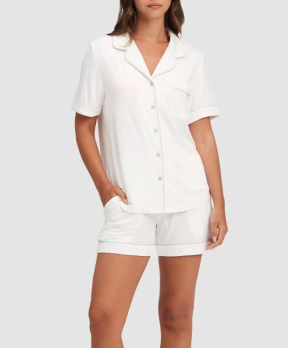 Cozy Earth Bamboo Stretch Knit Short Sleeve Pajama Set Ivory White XL NWT